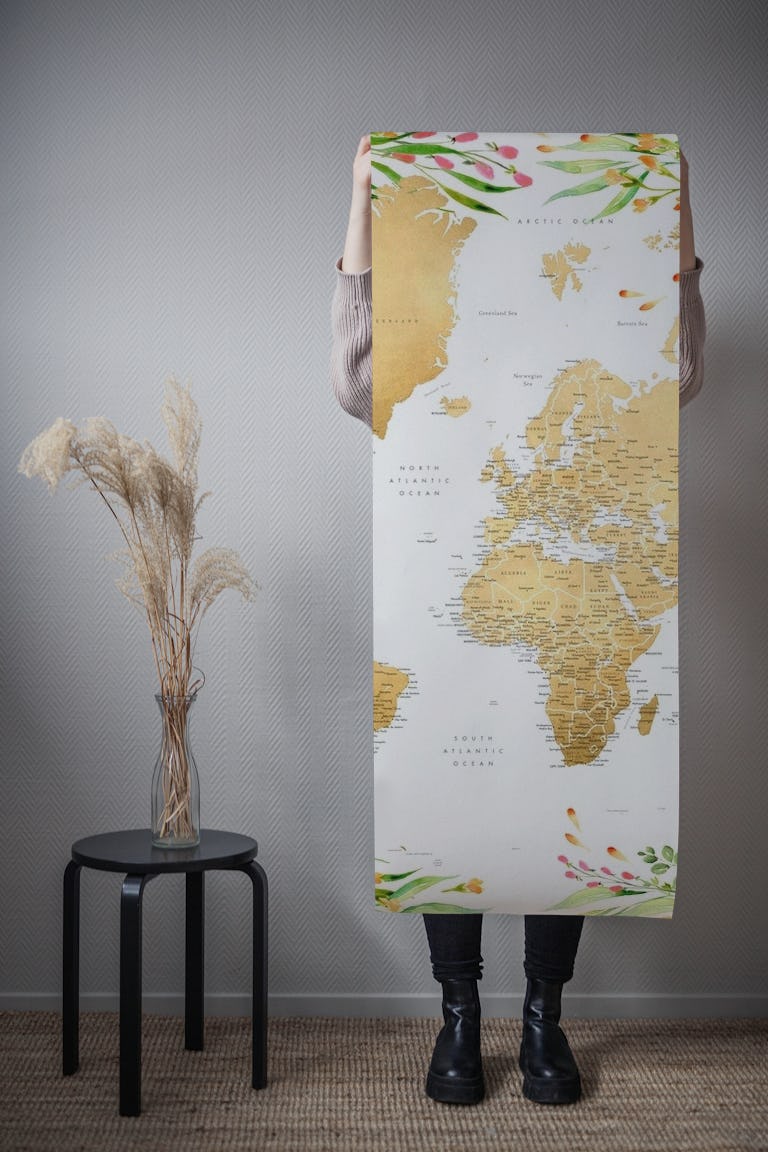 Floral world map Blythe wallpaper roll