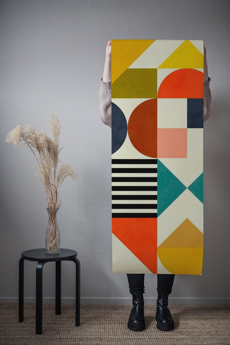 Bauhaus playfull geometric wallpaper roll