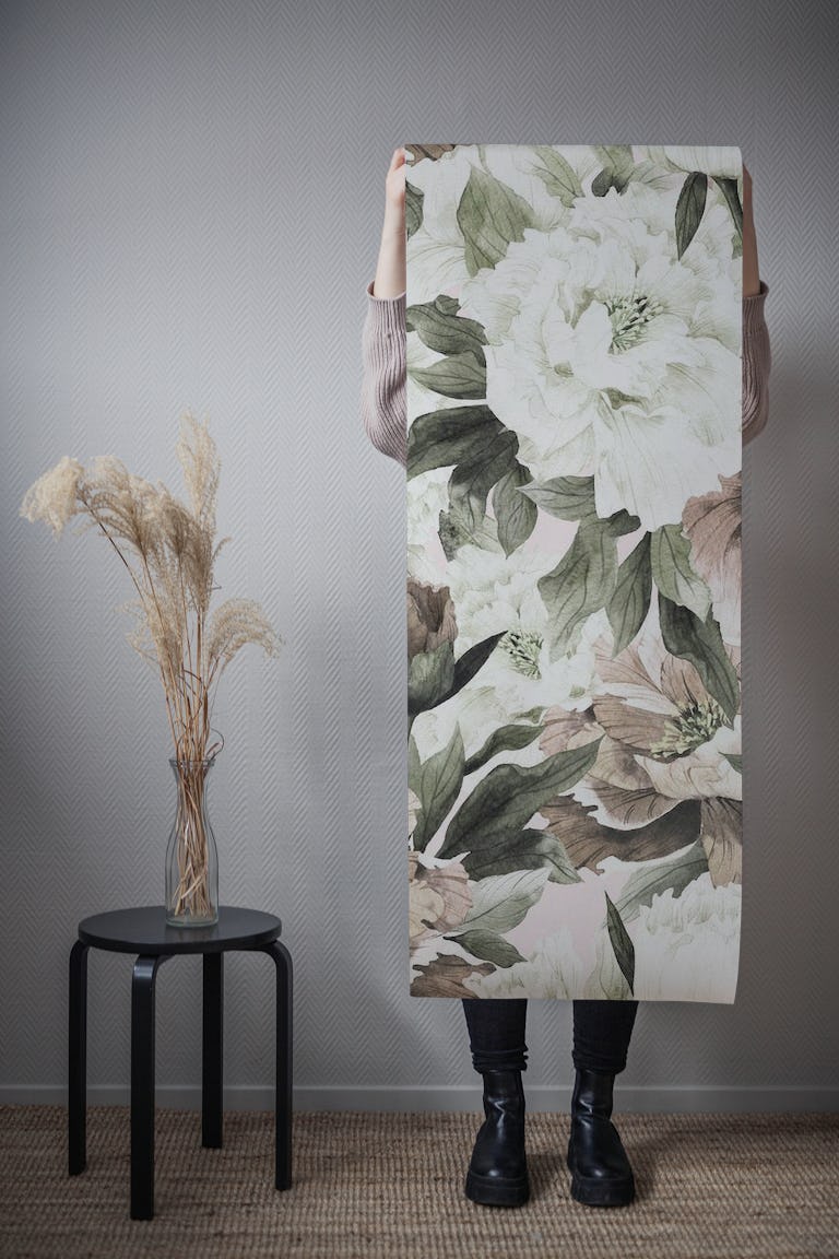 Vintage blush floral wallpaper roll