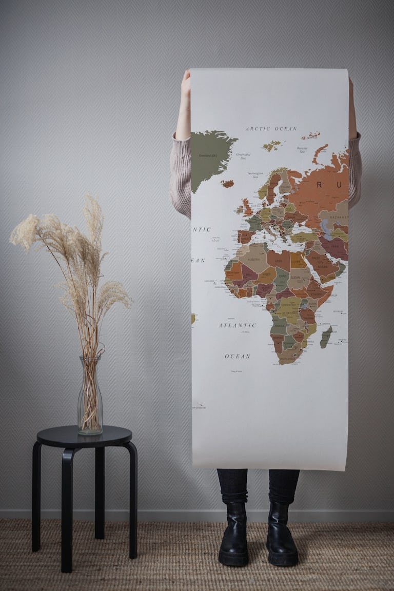 World Map Earthy Tones wallpaper roll