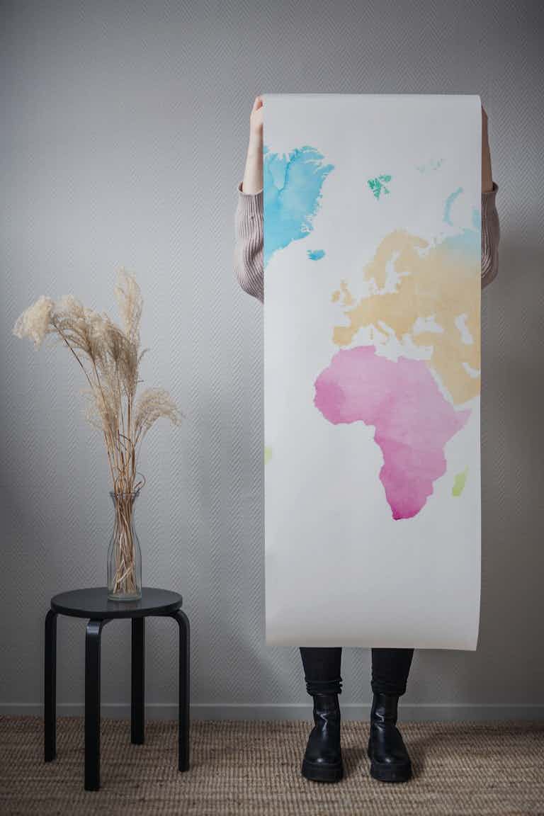 Colorful watercolor world map wallpaper roll