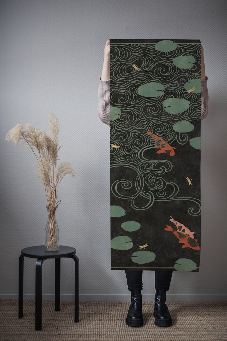 Japanese Koi Pond Woodblock wallpaper roll