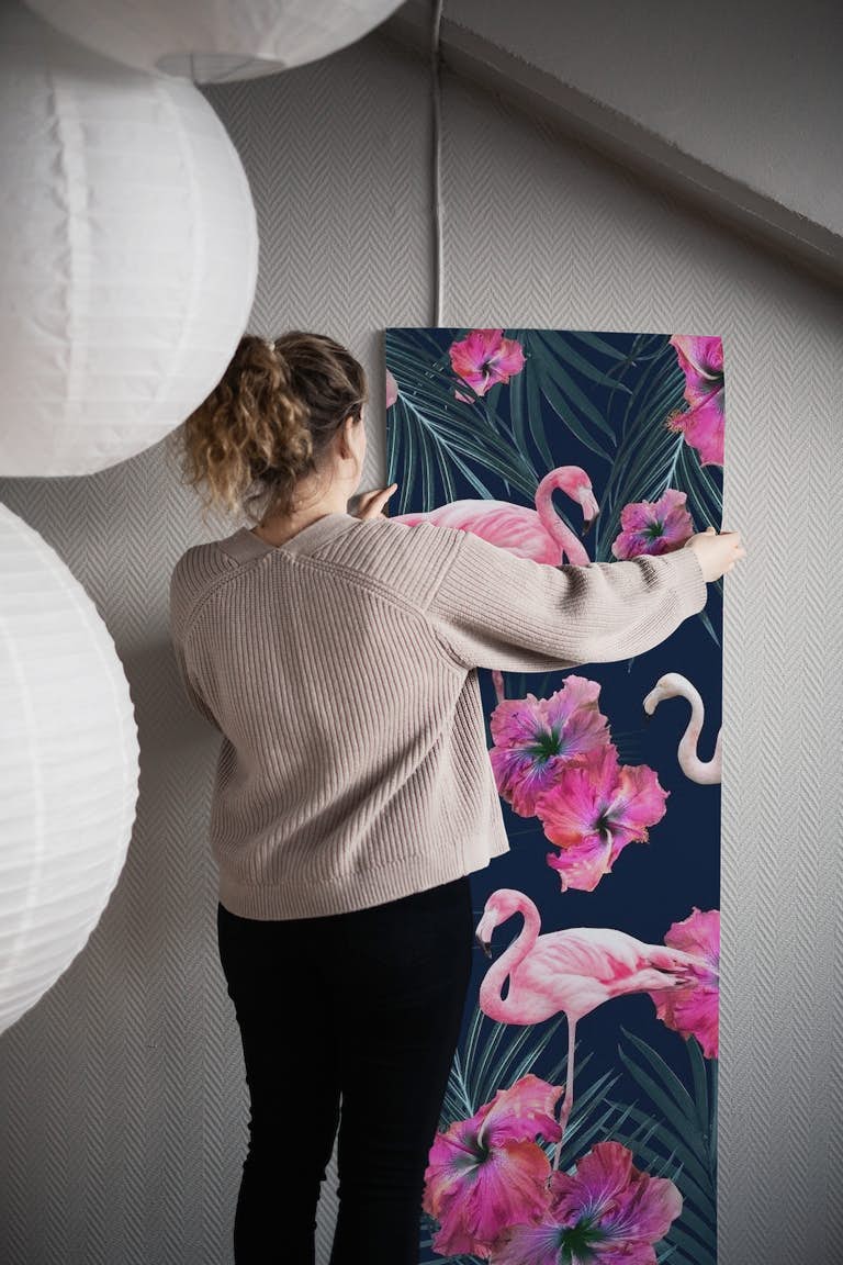 Flamingo Hibiscus Jungle 1 papiers peint roll