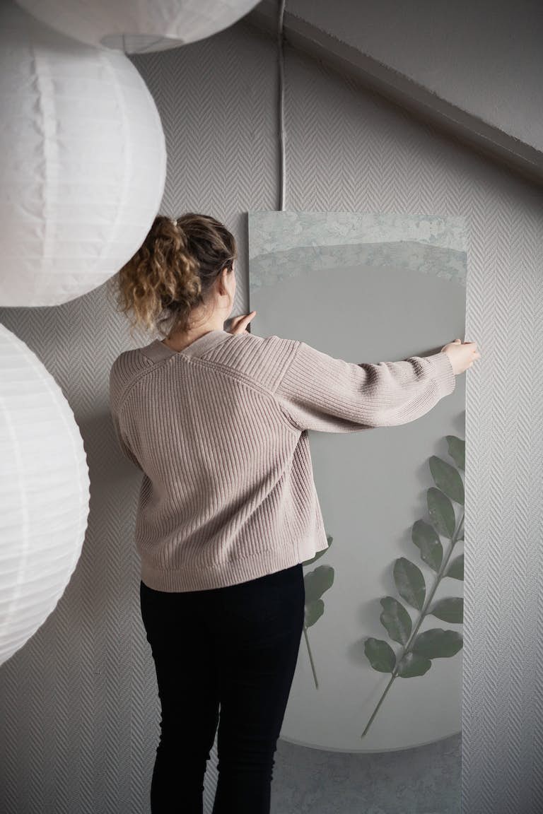 Zen Leaves on Concrete Marble papel pintado roll