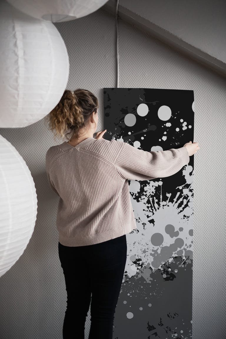Drip Painting Black White Gray ταπετσαρία roll