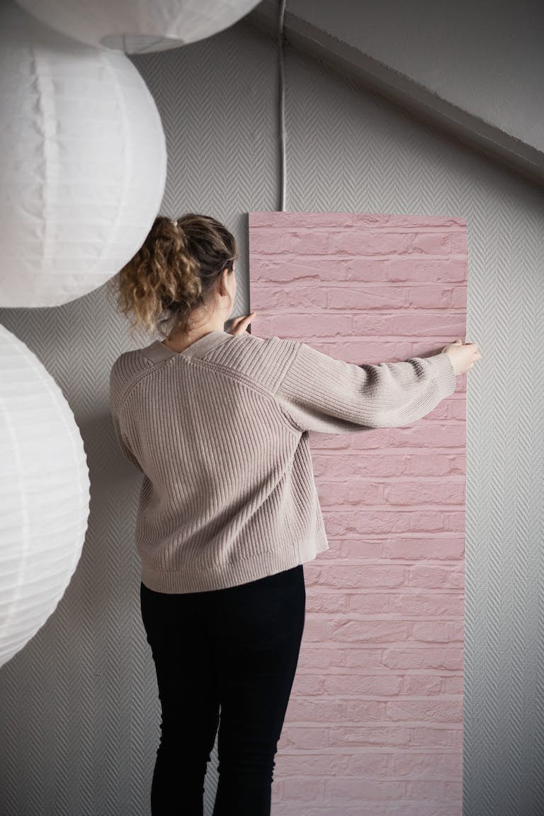 Pink color brick wall behang roll