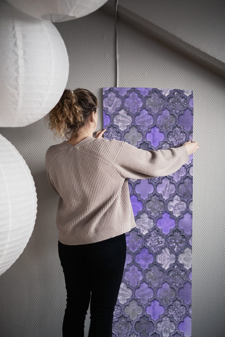 Moroccan Tiles Purple papel pintado roll