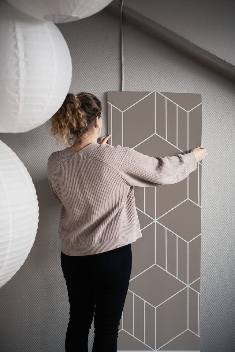 Geometric Cubes Latte Taupe behang roll
