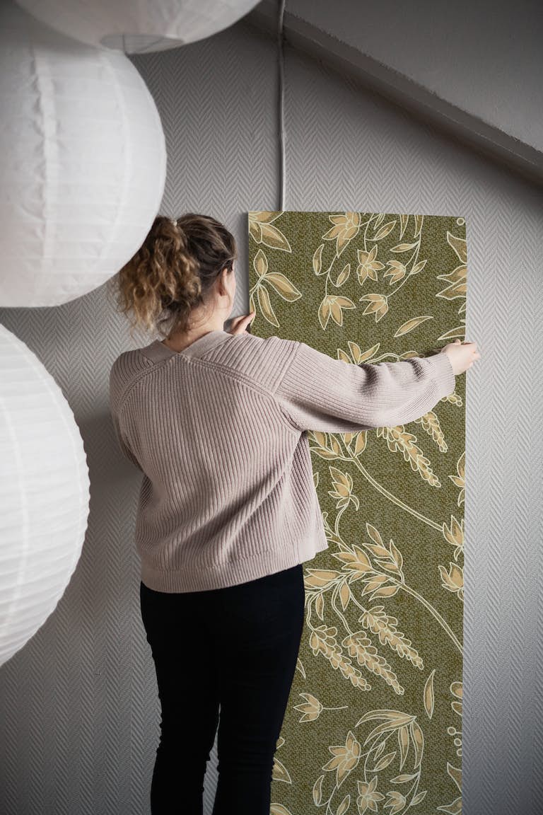 Mid Century Floral Fabric tapetit roll