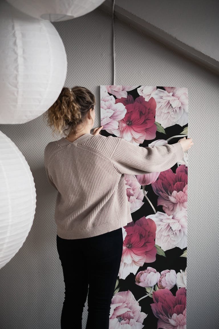 Peony Feature Wall Black tapetit roll