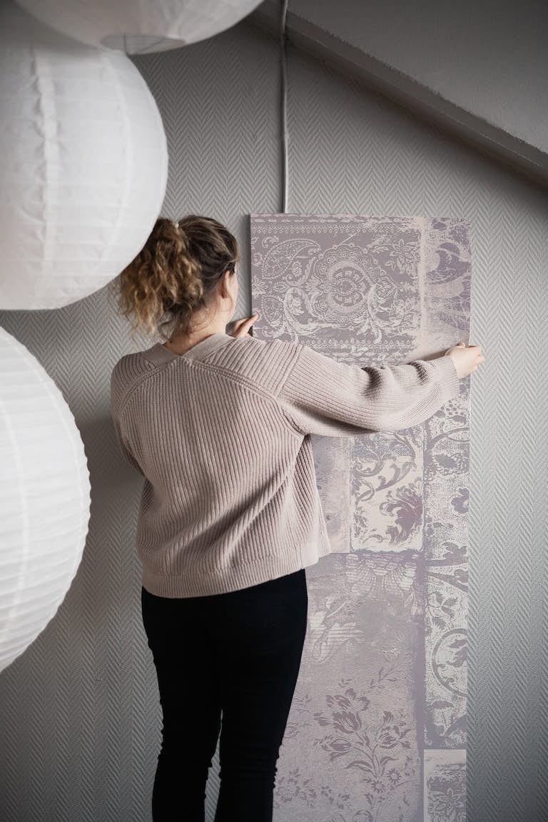 Bohemian Patchwork mauve pink wallpaper roll