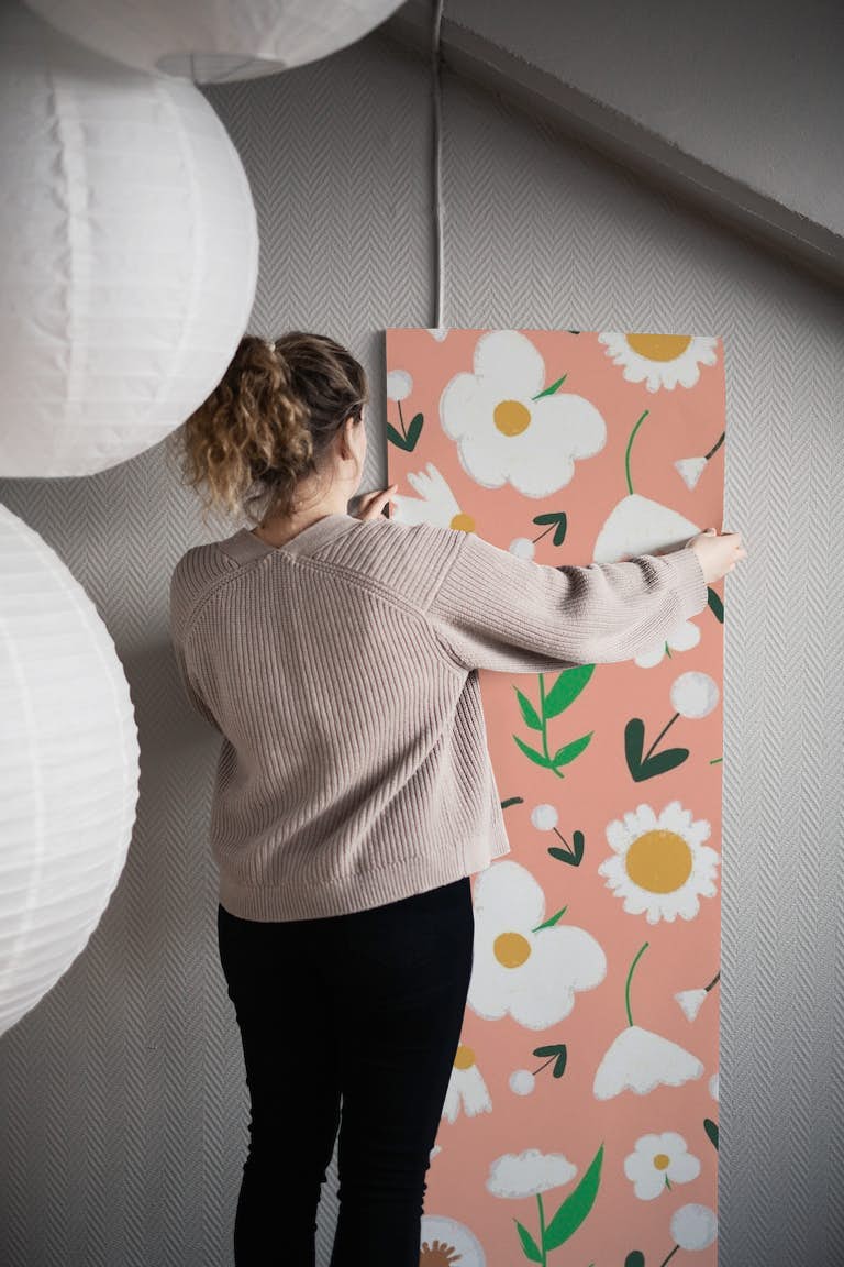 Marigold and Dandelion Pink wallpaper roll