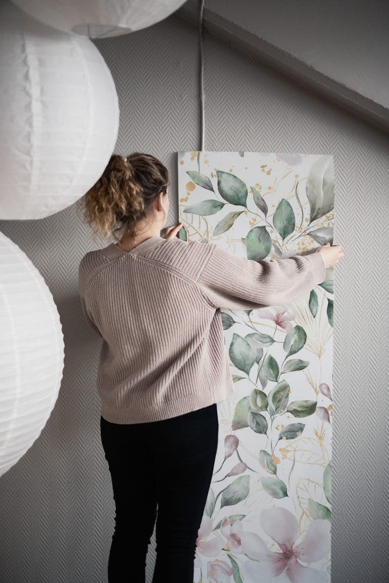 Magnolia Watercolor On White wallpaper roll