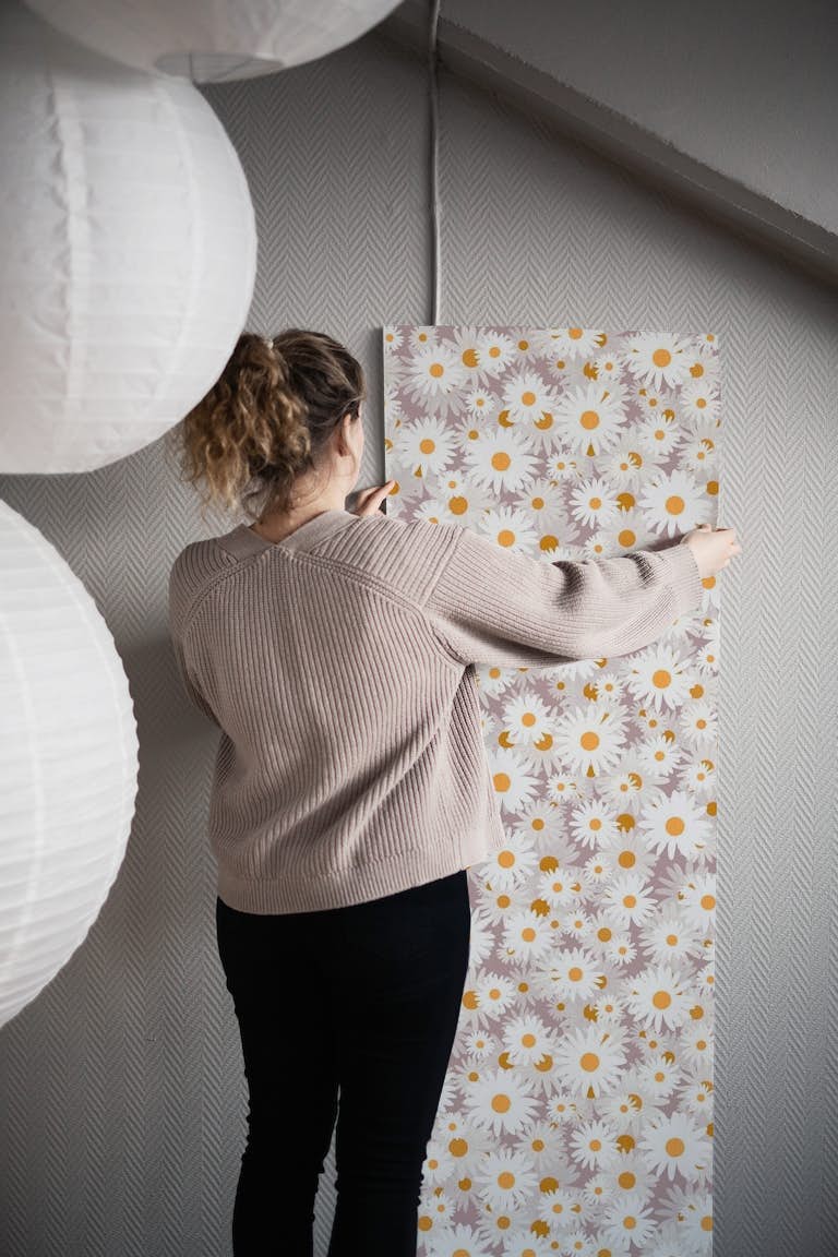 White Daisies pattern papel de parede roll