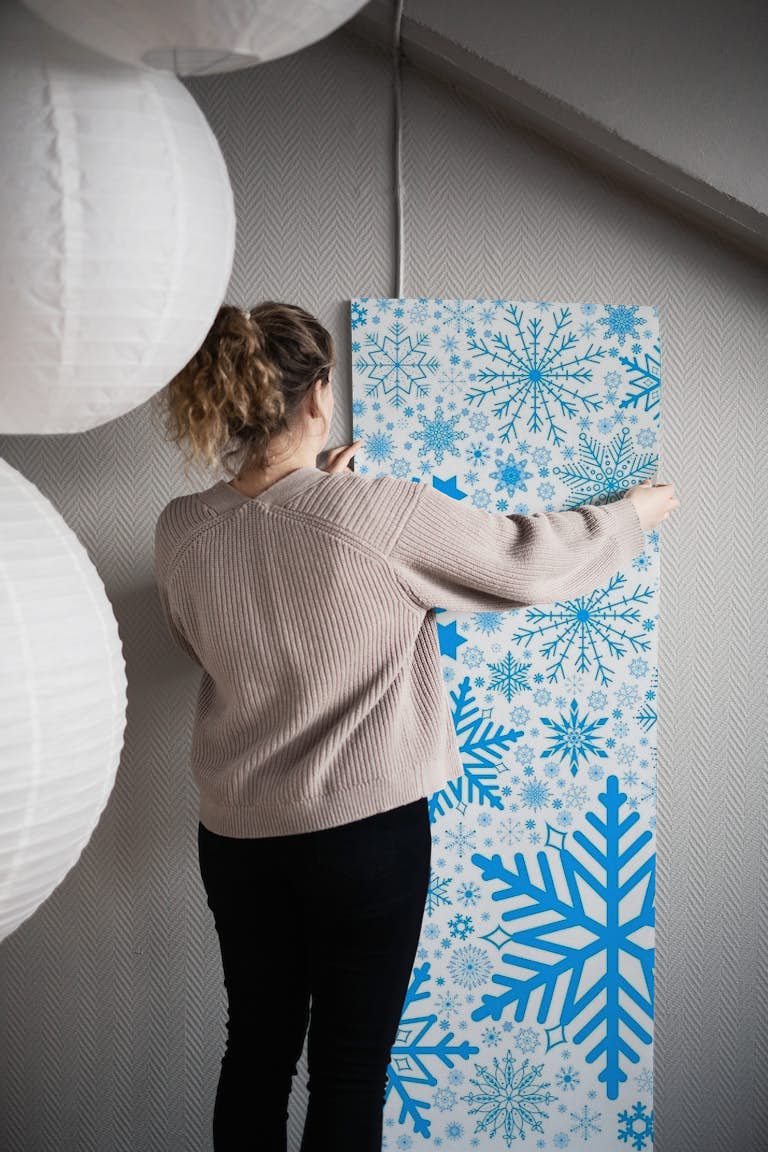 Blue Snowflakes - Light Background papel de parede roll