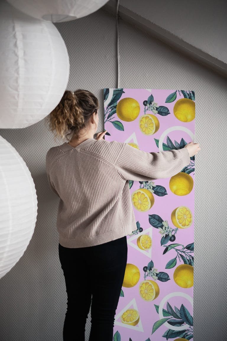 Geometric and Lemon pattern papel pintado roll
