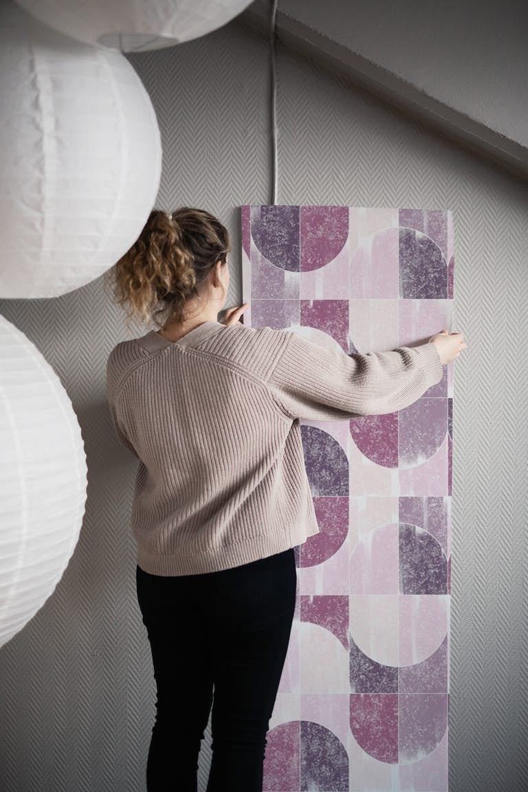 Sponge Painting Geo Tiles Purple Vibes behang roll