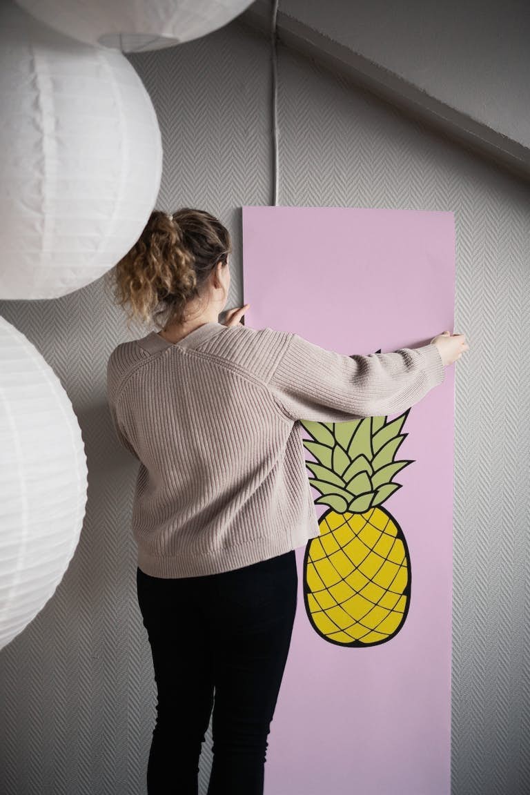 Solid pink yellow pineapple tapeta roll