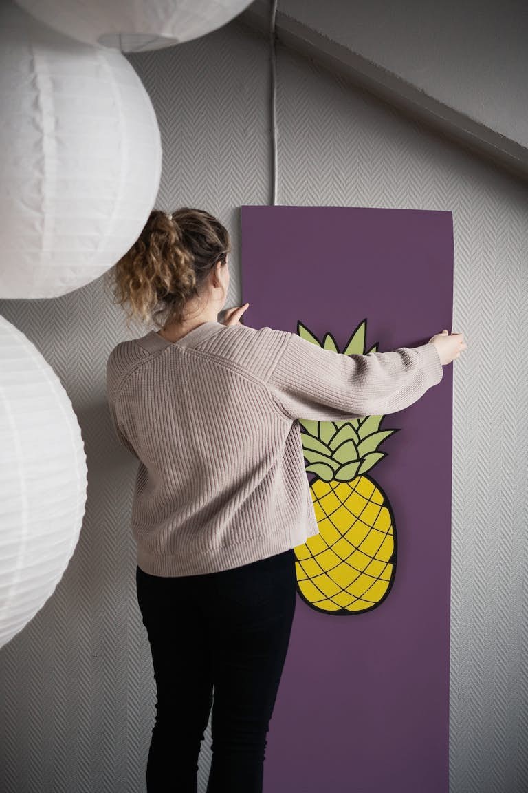 Solid violet yellow pineapple papel de parede roll