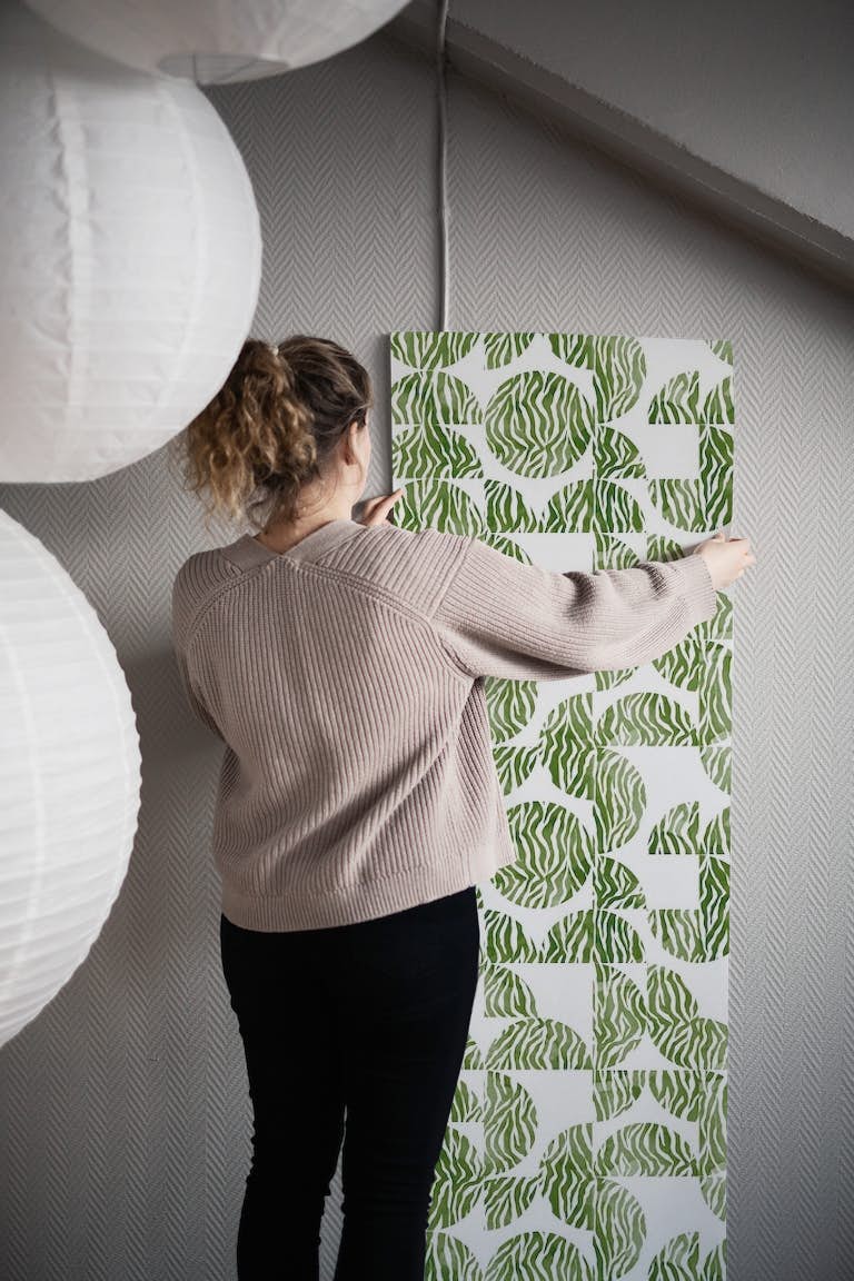 Mosaic green animal print modern 01 tapetit roll