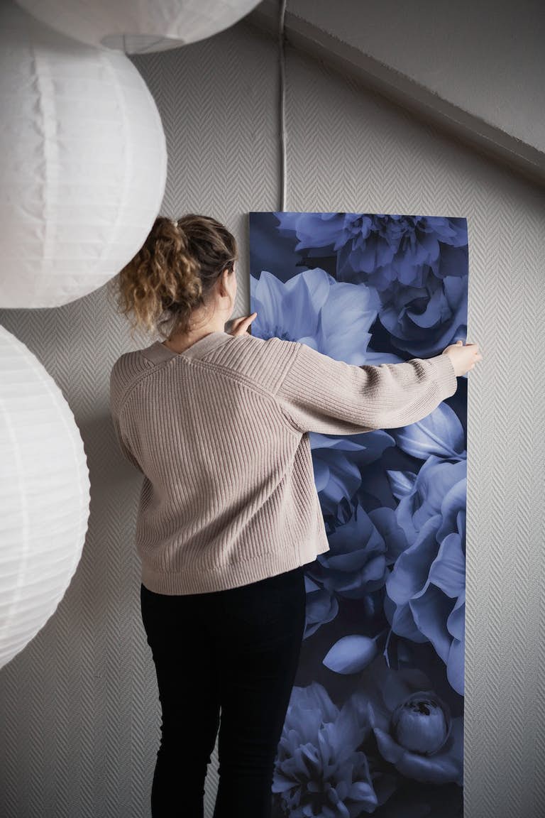 Opulent Baroque Flowers Moody Botanical Midnight Blue wallpaper roll