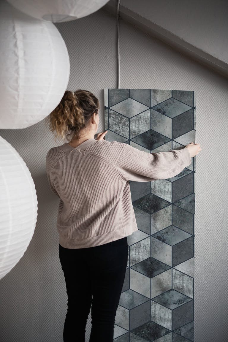 Cubics Modern 3D Geometry Grey papel pintado roll