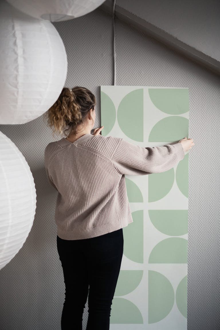 Pastel Sage Bauhaus wallpaper roll