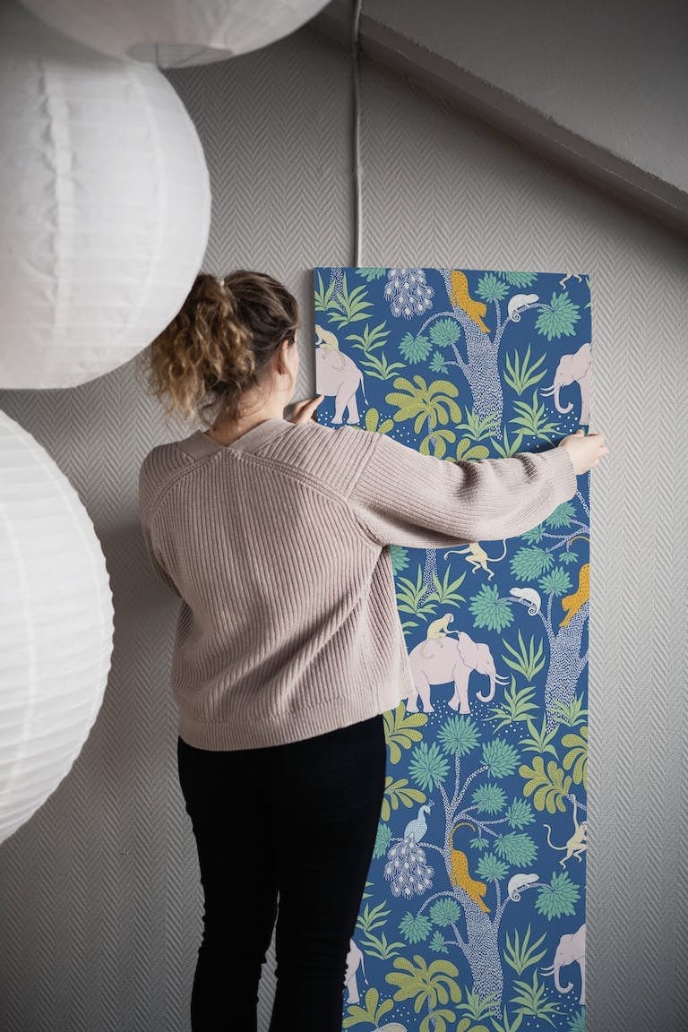 Elephant Jungle - colourful wallpaper roll