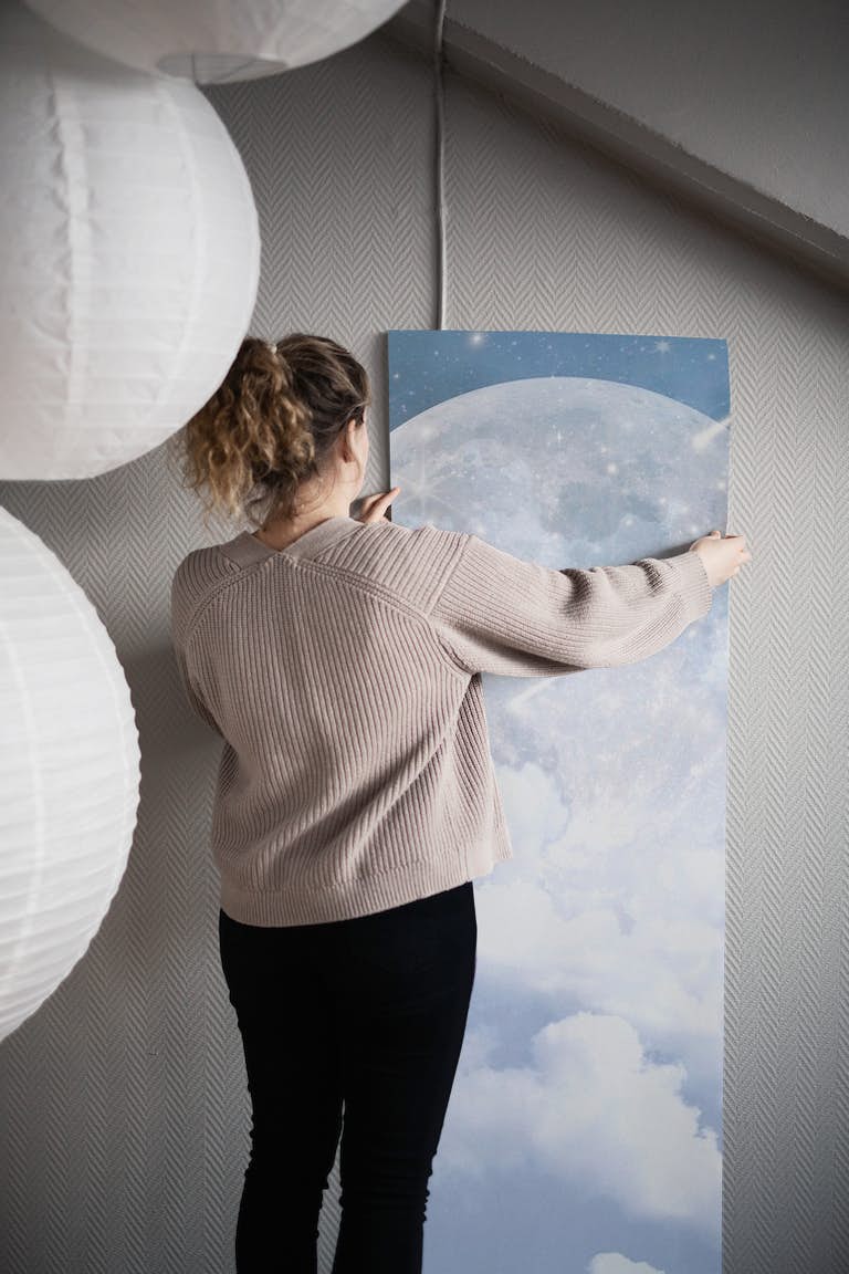 Celestial Full Moon - Blue papiers peint roll
