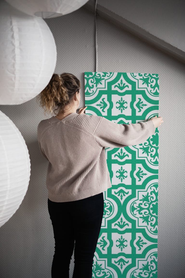 Turkish green white pattern papel de parede roll