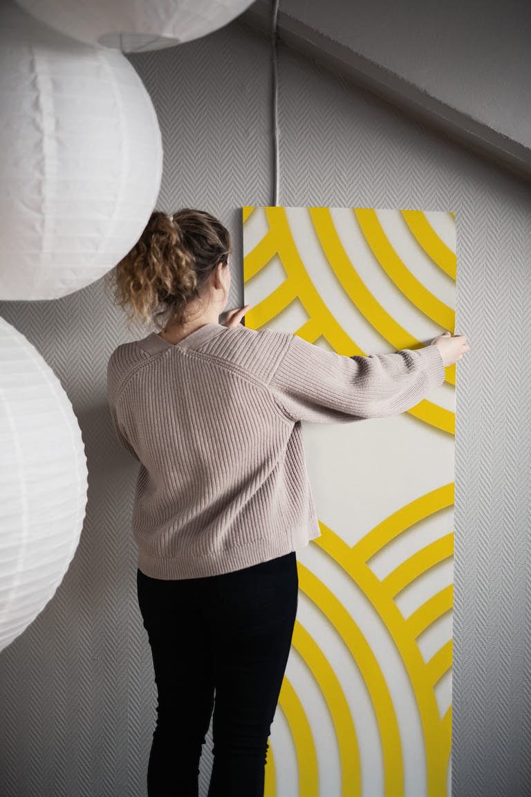 Modern Mid Century Bauhaus Rounds Yellow tapetit roll