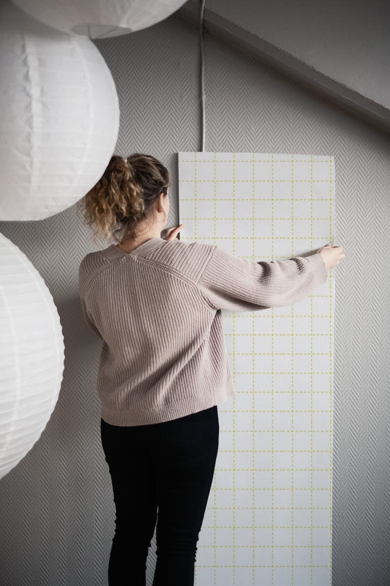 Grid Yellow and White papel pintado roll