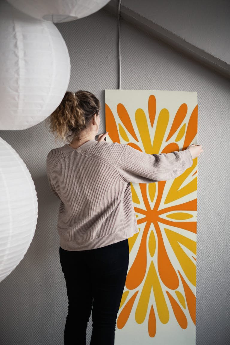 Modern Symmetry Petals - orange and yellow papel de parede roll