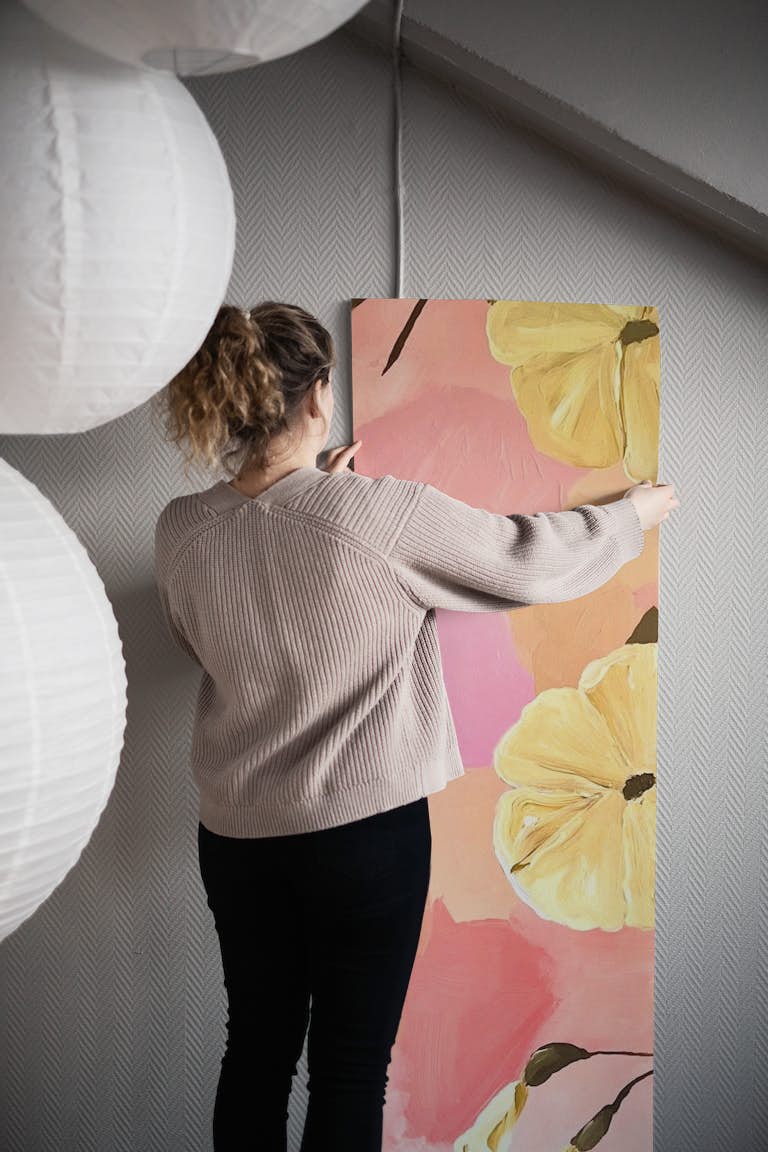 Yellow Marshmallow Flowers wallpaper roll