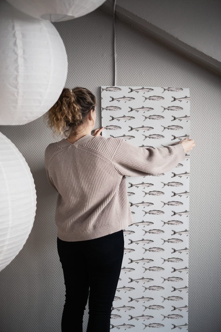 Fish Ocean White wallpaper roll