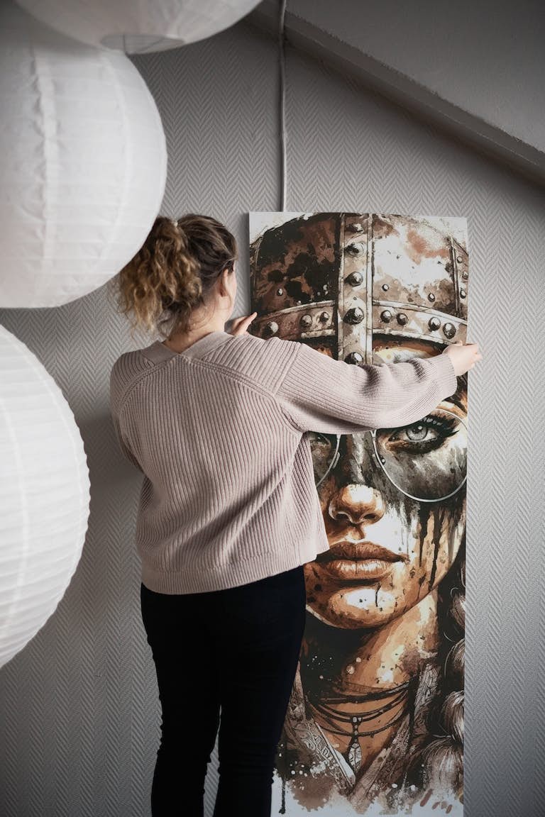 Watercolor Modern Viking Woman #1 wallpaper roll