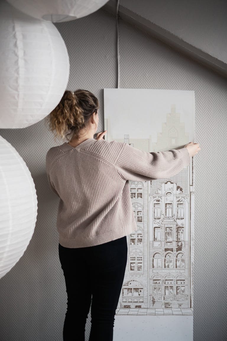 Graphic illustration of Amsterdam houses papel de parede roll