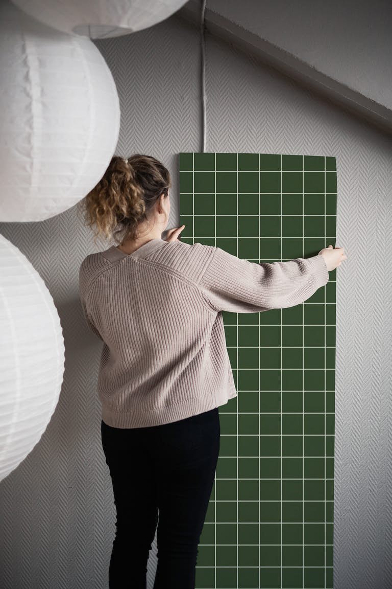 Grid Pattern - Green with Small Grid papel pintado roll