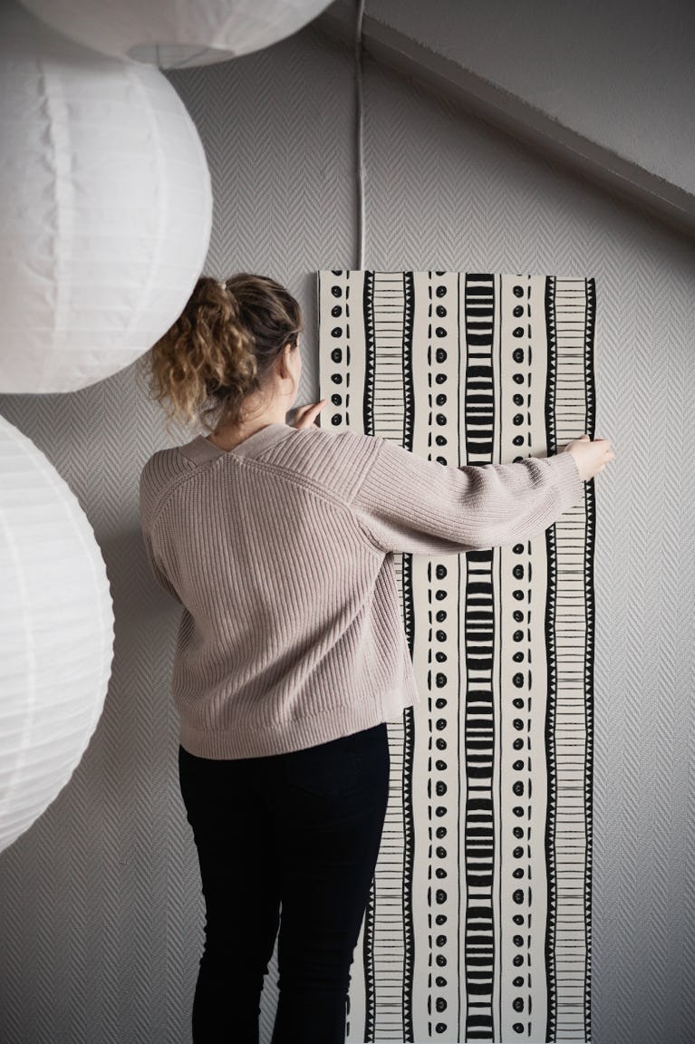 Black and White Tribal Pattern wallpaper roll