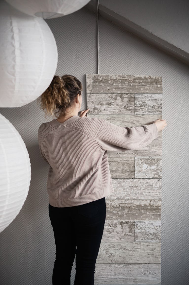 Vintage Wood Tiles Beige White wallpaper roll