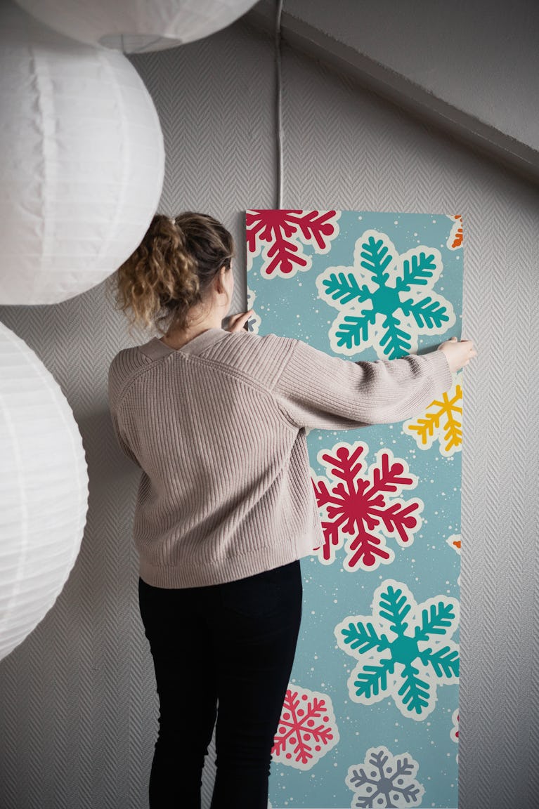 Mid Century Snowflakes wallpaper roll
