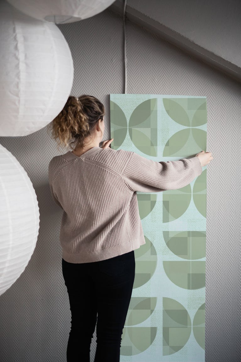 Geometric Green Tones Bauhaus wallpaper roll