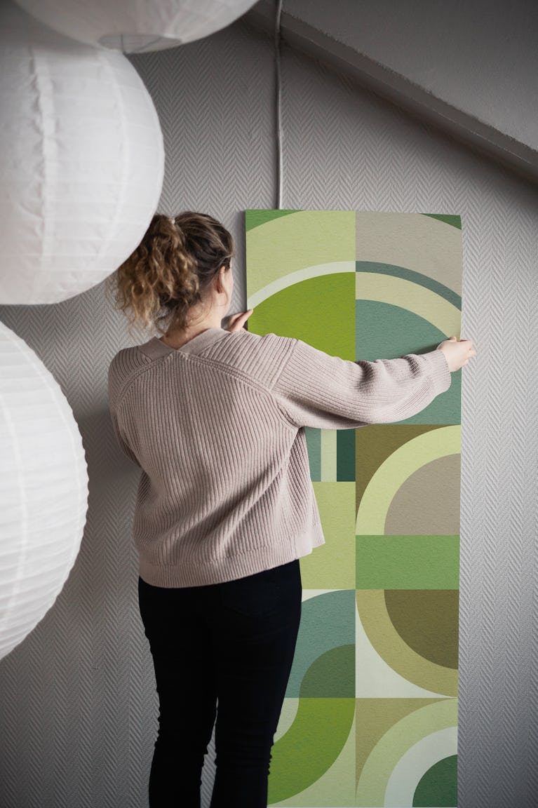 Bauhaus Green Geometry wallpaper roll