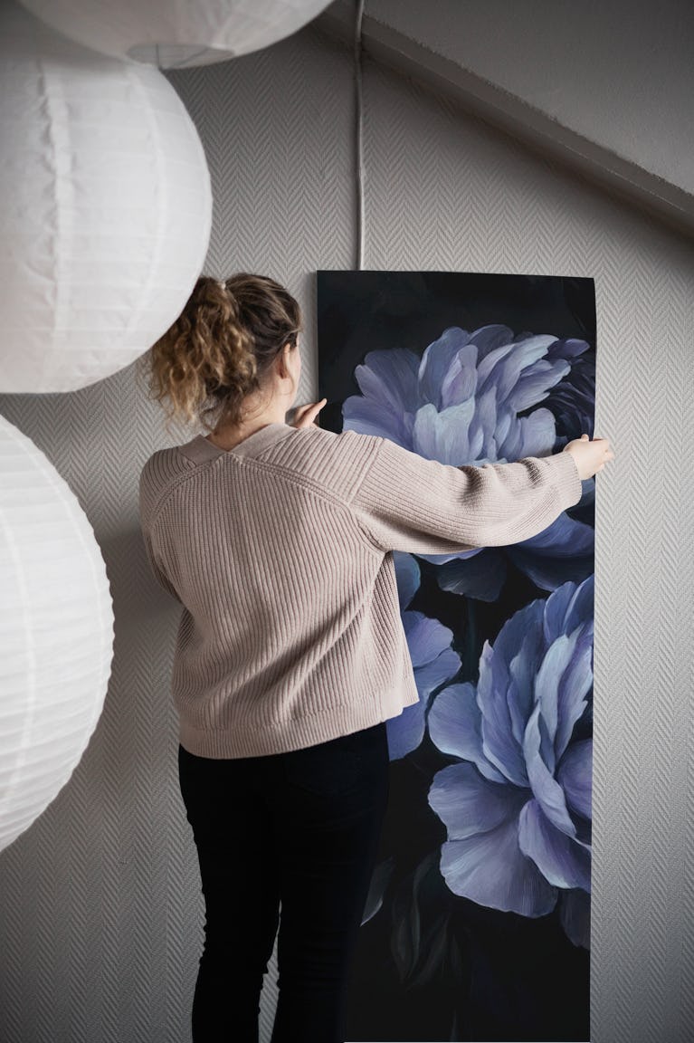 Midnight Blue Peony Garden wallpaper roll