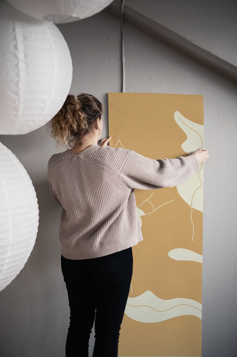 Girl with Cat Illustration - Mustard wallpaper roll