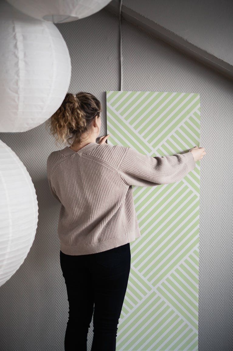 Japandi Natural Stripes - Lime 1 - Diagonal wallpaper roll