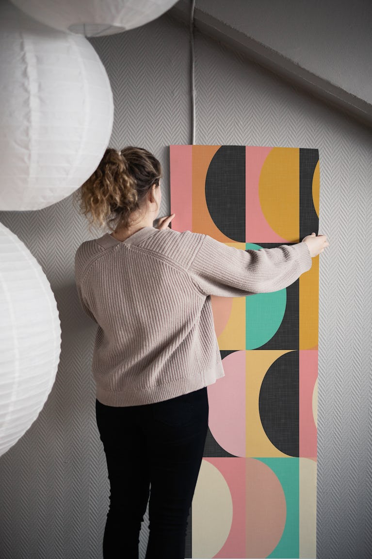 Mid Century Modern Shapes Cheerful Cozy WM wallpaper roll