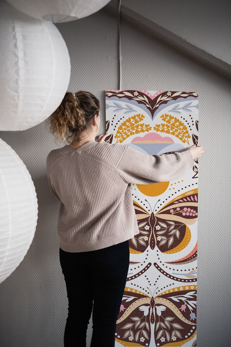 Bohemian Butterflies Flowers Cats 01 WM wallpaper roll