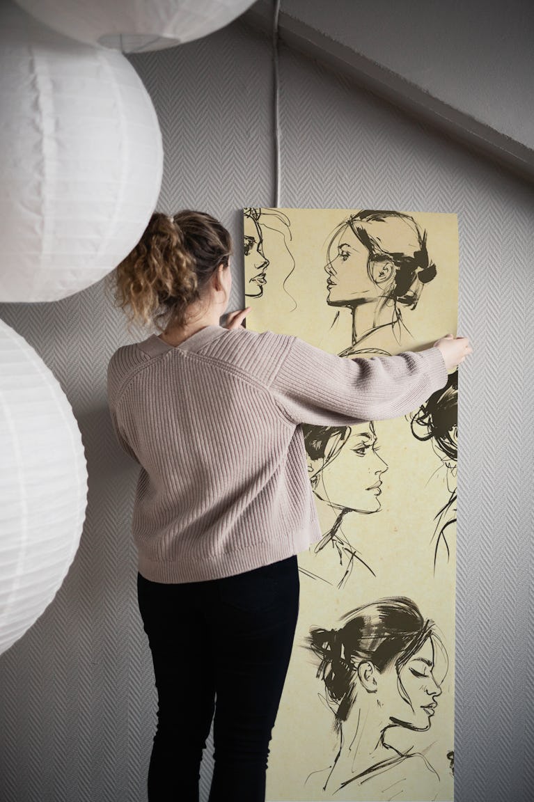 Vintage Elegant Silhouette Drawings wallpaper roll