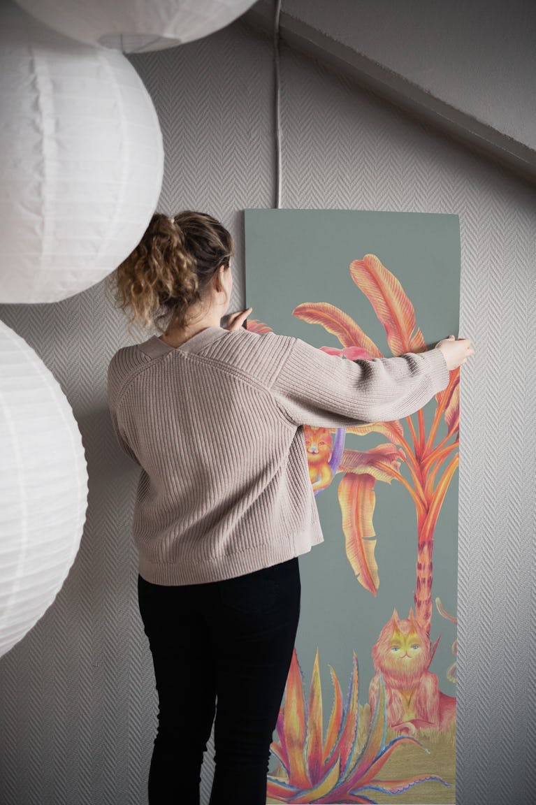 Magic of the Jungle Cats - Green wallpaper roll